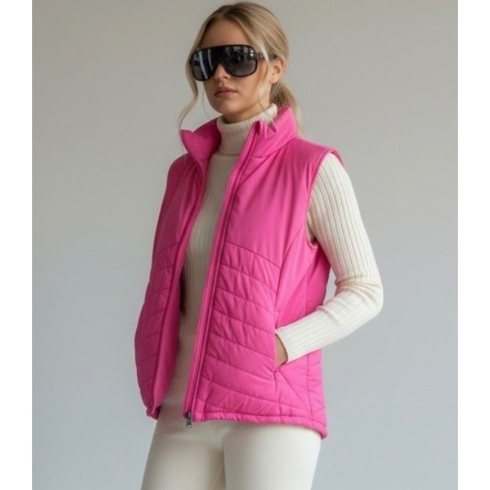 Joe Fresh Active Neon Pink Size Large  Puffer Vest Quilted‎ Full Zip Athletic